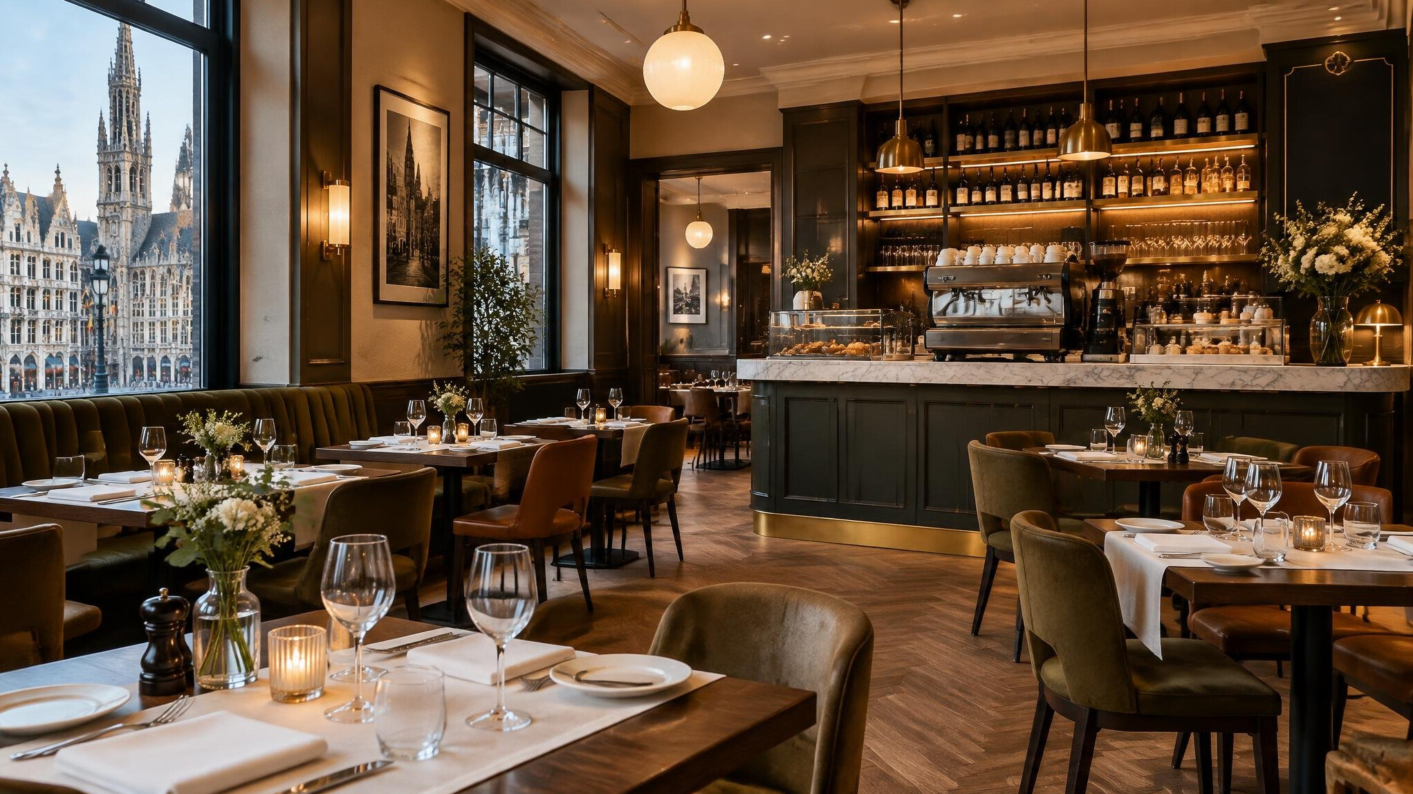 Elegant restaurant interior with set tables